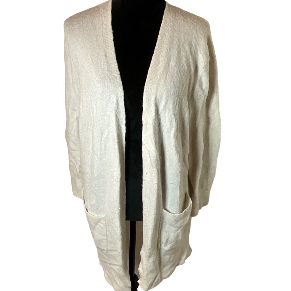 Madewell Womens Open Front Cardigan 3/4 Sleeve Sweater Size M‎ Beige Two Pockets